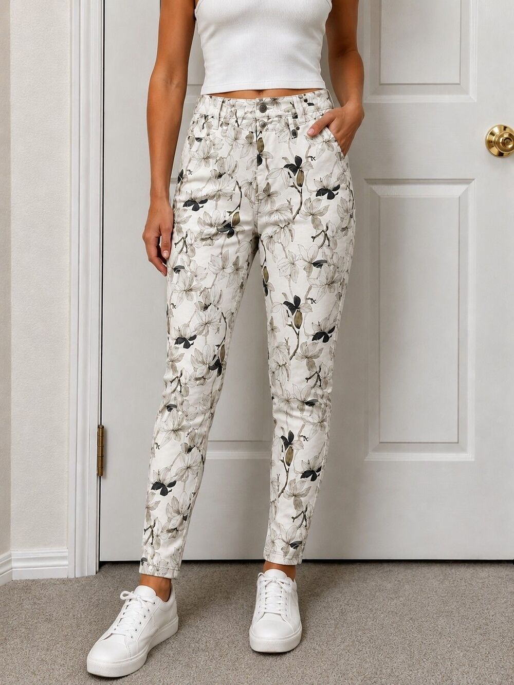 BUFFALO DAVID BITTON Havana White Floral Hi-Rise Ankle Skinny Women’s 10/30